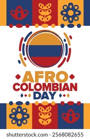 Afro-Colombian Day in Colombia. Celebrate annual in May 21. Freedom day poster. National holiday. Colombian flag. Afro-Colombian culture, history and heritage. Tradition pattern. Vector illustration