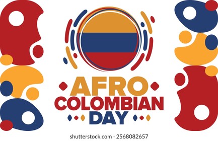 Afro-Colombian Day in Colombia. Celebrate annual in May 21. Freedom day poster. National holiday. Colombian flag. Afro-Colombian culture, history and heritage. Tradition pattern. Vector illustration