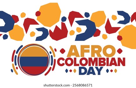 Afro-Colombian Day in Colombia. Celebrate annual in May 21. Freedom day poster. National holiday. Colombian flag. Afro-Colombian culture, history and heritage. Tradition pattern. Vector illustration