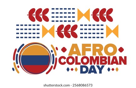 Afro-Colombian Day in Colombia. Celebrate annual in May 21. Freedom day poster. National holiday. Colombian flag. Afro-Colombian culture, history and heritage. Tradition pattern. Vector illustration