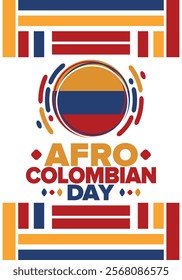 Afro-Colombian Day in Colombia. Celebrate annual in May 21. Freedom day poster. National holiday. Colombian flag. Afro-Colombian culture, history and heritage. Tradition pattern. Vector illustration