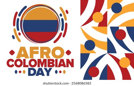 Afro-Colombian Day in Colombia. Celebrate annual in May 21. Freedom day poster. National holiday. Colombian flag. Afro-Colombian culture, history and heritage. Tradition pattern. Vector illustration