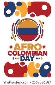 Afro-Colombian Day in Colombia. Celebrate annual in May 21. Freedom day poster. National holiday. Colombian flag. Afro-Colombian culture, history and heritage. Tradition pattern. Vector illustration