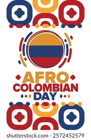 Afro-Colombian Day in Colombia. Celebrate annual in May 21. Freedom day poster. National holiday. Colombian flag. Afro-Colombian culture, history and heritage. Tradition pattern. Vector illustration