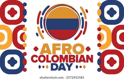 Afro-Colombian Day in Colombia. Celebrate annual in May 21. Freedom day poster. National holiday. Colombian flag. Afro-Colombian culture, history and heritage. Tradition pattern. Vector illustration