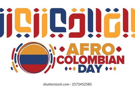 Afro-Colombian Day in Colombia. Celebrate annual in May 21. Freedom day poster. National holiday. Colombian flag. Afro-Colombian culture, history and heritage. Tradition pattern. Vector illustration