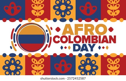 Afro-Colombian Day in Colombia. Celebrate annual in May 21. Freedom day poster. National holiday. Colombian flag. Afro-Colombian culture, history and heritage. Tradition pattern. Vector illustration