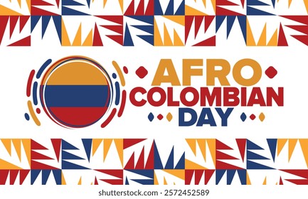 Afro-Colombian Day in Colombia. Celebrate annual in May 21. Freedom day poster. National holiday. Colombian flag. Afro-Colombian culture, history and heritage. Tradition pattern. Vector illustration