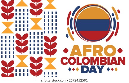 Afro-Colombian Day in Colombia. Celebrate annual in May 21. Freedom day poster. National holiday. Colombian flag. Afro-Colombian culture, history and heritage. Tradition pattern. Vector illustration