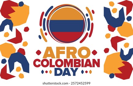 Afro-Colombian Day in Colombia. Celebrate annual in May 21. Freedom day poster. National holiday. Colombian flag. Afro-Colombian culture, history and heritage. Tradition pattern. Vector illustration