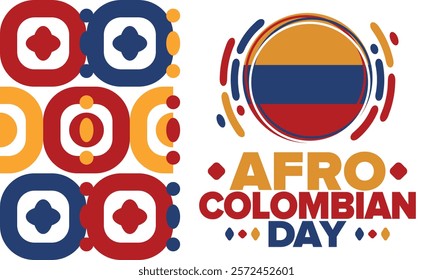 Afro-Colombian Day in Colombia. Celebrate annual in May 21. Freedom day poster. National holiday. Colombian flag. Afro-Colombian culture, history and heritage. Tradition pattern. Vector illustration