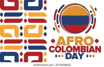 Afro-Colombian Day in Colombia. Celebrate annual in May 21. Freedom day poster. National holiday. Colombian flag. Afro-Colombian culture, history and heritage. Tradition pattern. Vector illustration