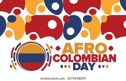 Afro-Colombian Day in Colombia. Celebrate annual in May 21. Freedom day poster. National holiday. Colombian flag. Afro-Colombian culture, history and heritage. Tradition pattern. Vector illustration