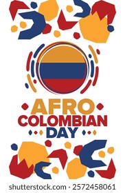 Afro-Colombian Day in Colombia. Celebrate annual in May 21. Freedom day poster. National holiday. Colombian flag. Afro-Colombian culture, history and heritage. Tradition pattern. Vector illustration