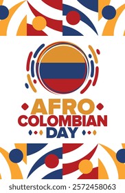 Afro-Colombian Day in Colombia. Celebrate annual in May 21. Freedom day poster. National holiday. Colombian flag. Afro-Colombian culture, history and heritage. Tradition pattern. Vector illustration