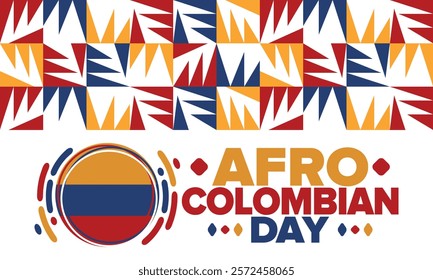 Afro-Colombian Day in Colombia. Celebrate annual in May 21. Freedom day poster. National holiday. Colombian flag. Afro-Colombian culture, history and heritage. Tradition pattern. Vector illustration