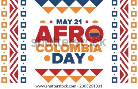 Afro-Colombian Day in Colombia. Celebrate annual in May 21. Freedom day poster. National holiday. Colombian flag. Afro-Colombian culture, history and heritage. Tradition pattern. Vector illustration Stock foto © 