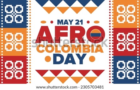 Afro-Colombian Day in Colombia. Celebrate annual in May 21. Freedom day poster. National holiday. Colombian flag. Afro-Colombian culture, history and heritage. Tradition pattern. Vector illustration Stock foto © 