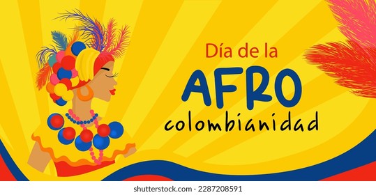 Afro-Colombian Day in Colombia in Spanish. Horizontal banner in bright colors travel concept to colombia.