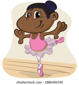 Afro-descendant girl child performing ballet Illustration. Ideal for dance and institutional newsletters