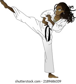 Afrodescendant woman practicing karate and sport