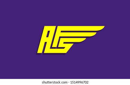 AFS initial letter template logo for your company. wing icon style. purple and yellow color