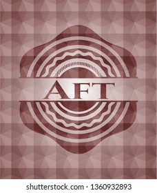 Aft red emblem or badge with abstract geometric pattern background. Seamless.