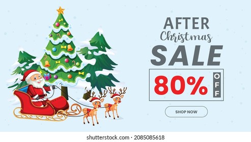 After Christmas sale banner,  Christmas offer Template with Discount Tag, Vector illustration design
