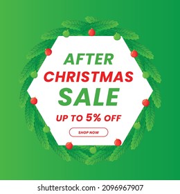 After Christmas sale banner,  Christmas offer Template with Discount Tag, Vector illustration design
