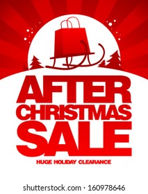 After Christmas sale design template with shopping bag on a sled.