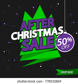 After Christmas Sale, Xmas discount 50% off, poster design template, vector illustration