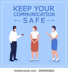 After covid office safety social media post mockup. Keep your communication safe phrase. Web banner design template. Booster, content layout with inscription. Poster, print ads and flat illustration