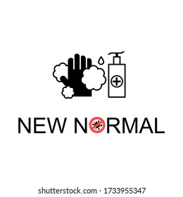 after Covid-19 period,new normal concept word and world globe background banner,whta will be the new normal after COVID-19 concept disruption human lifestyle.wash hands, stop virus COVID-19 vector 