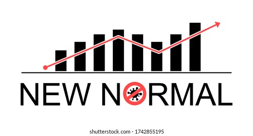 After Covid-19 Period,new Normal Concept Graph Improved Economy Background Banner, What Will Be The New Normal After COVID-19 Concept Disruption Human Lifestyle.red Line, Direction, Stop COVID-19 Icon