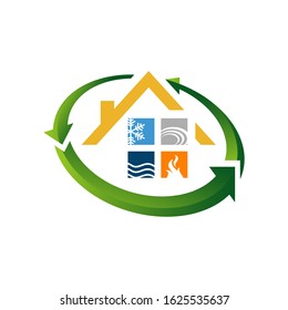 After Disaster Property Maintenance Repair House Vector. Home Restoration Logo Design