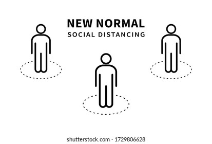 After the epidemic the Covid-19. People change to new normal. Social distancing. Keep the 1-2 meter distance. Coronovirus epidemic protective. Vector illustration