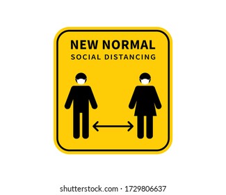 After the epidemic the Covid-19. People change to new normal. Social distancing. Keep the 1-2 meter distance. Wear face mask. Coronovirus epidemic protective. Vector illustration