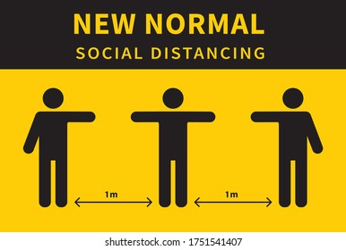 After the epidemic the Covid-19. People change to new normal. Social distancing. Keep the 1-2 meter distance. Coronovirus epidemic protective. Vector illustration