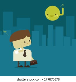 after get off work businessman say bye the moon