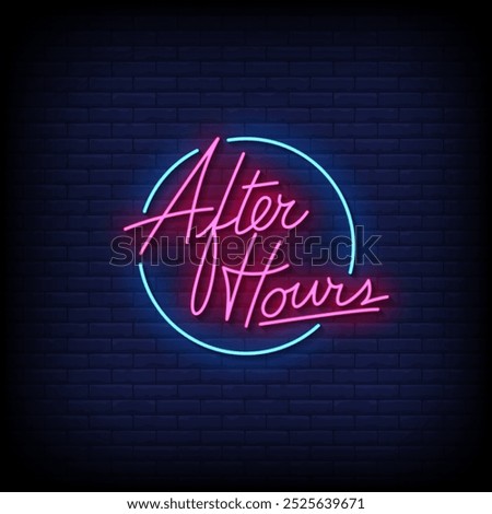 after hours neon sign vector with brick wall background 