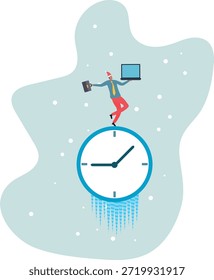 Después de horas de trabajo, trabajando horas extras tardías o carrera que trabajan en diferentes time.about un hombre y su vida.