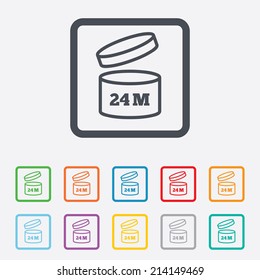 After opening use 24 months sign icon. Expiration date. Round squares buttons with frame. Vector