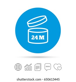 After opening use 24 months sign icon. Expiration date. Copy files, chat speech bubble and chart web icons. Vector