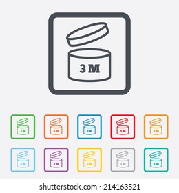 After opening use 3 months sign icon. Expiration date. Round squares buttons with frame. Vector