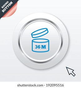 After opening use 36 months sign icon. Expiration date. White button with metallic line. Modern UI website button with mouse cursor pointer. Vector