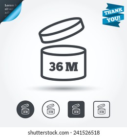 After opening use 36 months sign icon. Expiration date. Circle and square buttons. Flat design set. Thank you ribbon. Vector