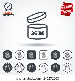 After opening use 36 months sign icon. Expiration date. Circle, star, speech bubble and square buttons. Award medal with check mark. Thank you ribbon. Vector