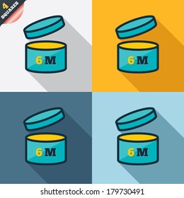 After opening use 6 months sign icon. Expiration date. Four squares. Colored Flat design buttons. Vector