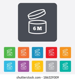 After opening use 6 months sign icon. Expiration date. Rounded squares 11 buttons. Vector