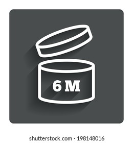 After opening use 6 months sign icon. Expiration date. Gray flat button with shadow. Modern UI website navigation. Vector